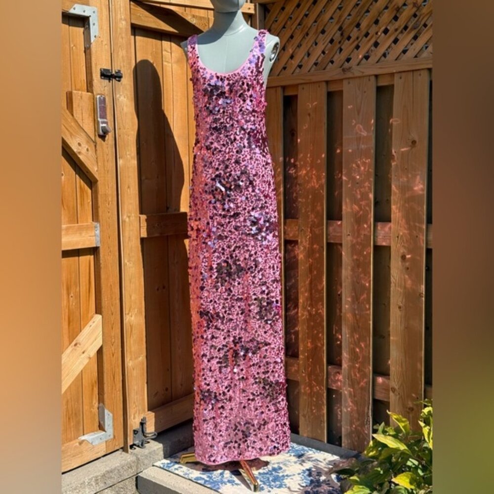 🆕 SIMKHAI 🧿 NWOT Bex Sequined Embellished Maxi Dress, Sorbet Pink- Sz US 4 - Picture 2 of 14
